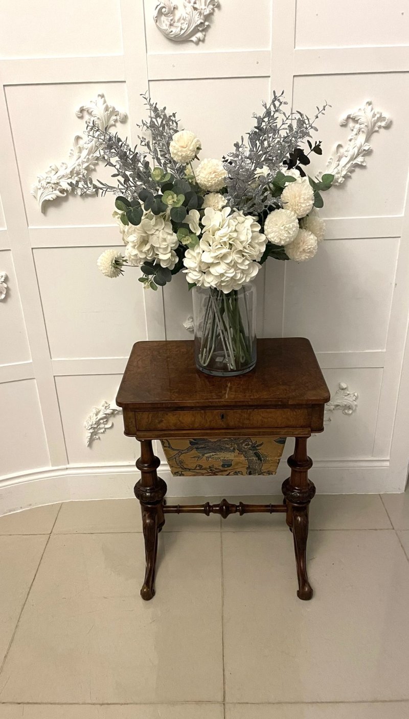 Antique Victorian Quality Burr Walnut Freestanding Sewing/Lamp Table - Image 4